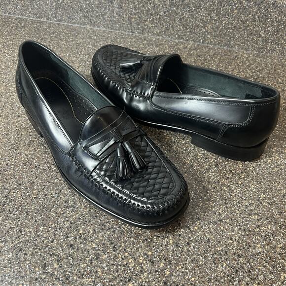 BASS G.H.Bass & Co Mens Sz 11.5 M Black SlipOn Tassel Woven Leather Dress Loafer